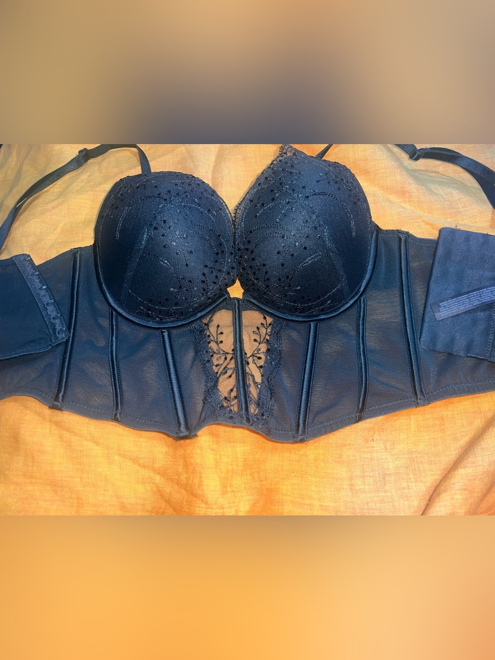 Primark Forest Dark Green Embroidered Mesh Corset Bra Size 34B - Picture 8 of 9